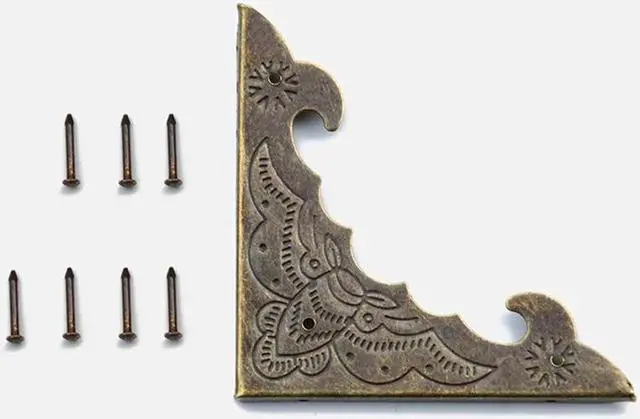 Main image of 4PCS/Lot 58x58mm Decorative Edge Protector Antique Corner Protector Jewelry Case Wooden Box Corner Protector Bronze, with Nails