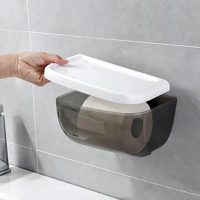 Alt view image 4 of 6 - Wall-Mounted Tissue Box Toilet Paper Phone Holder Shelf Paper Rack Container Roll Paper Storage Box Bathroom Organizer