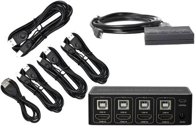 Alt view image 6 of 6 - 4-port Hdmi-compatible KVM Switch Hdmi-compatible HD KVM Switcher 4 in 1 out 4KX2K/60HZ PC laptop HD mouse keyboard sharing