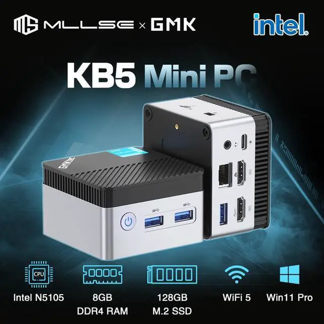 MLLSE GMKtec KB5 Mini PC Intel Celeron N5105 Windows 11 Pro 4K 8GB 