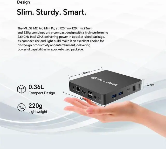 Alt view image 3 of 6 - MLLSE M2 Pro Mini PC Mini Desktop Computer with Intel J3710 Processor, 8GB LPDDR3 256GB SSD Mini Computer, WiFi/ BT 4.2/ Ethernet/ VGA/ HDMI/ USB 3.0*2 USB2.0*2