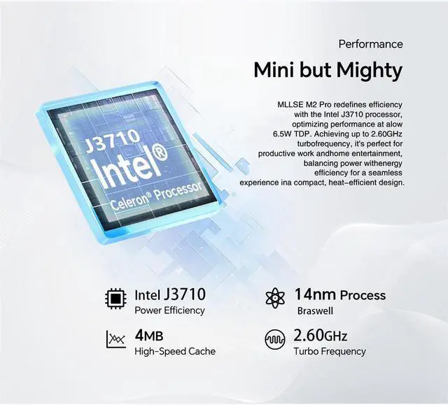 Alt view image 4 of 6 - MLLSE M2 Pro Mini PC Mini Desktop Computer with Intel J3710 Processor, 8GB LPDDR3 256GB SSD Mini Computer, WiFi/ BT 4.2/ Ethernet/ VGA/ HDMI/ USB 3.0*2 USB2.0*2