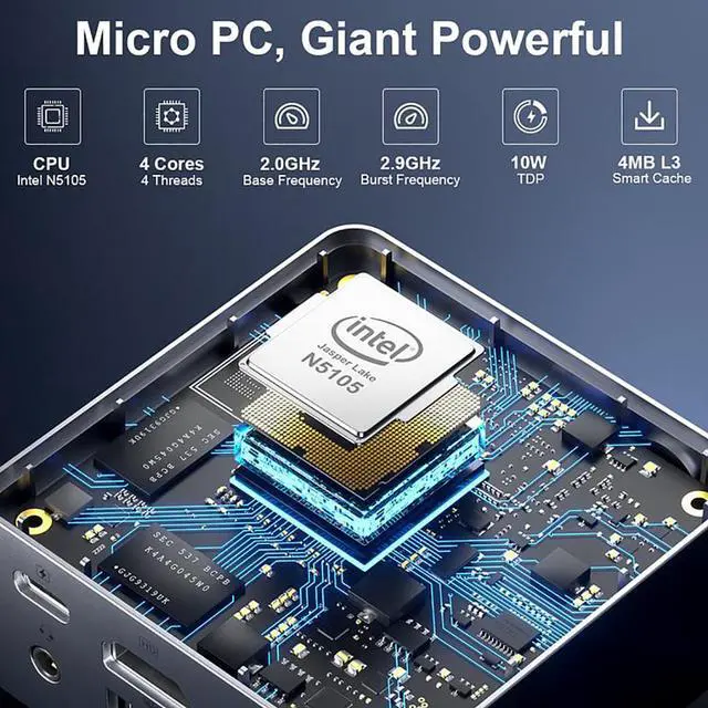 Alt view image 2 of 7 - MLLSE GMKtec KB5 Mini PC Intel Celeron N5105 Windows 11 Pro 4K 8GB RAM 128GB ROM WiFi5 BT4.2 Desktop Computer Mini Pc Work