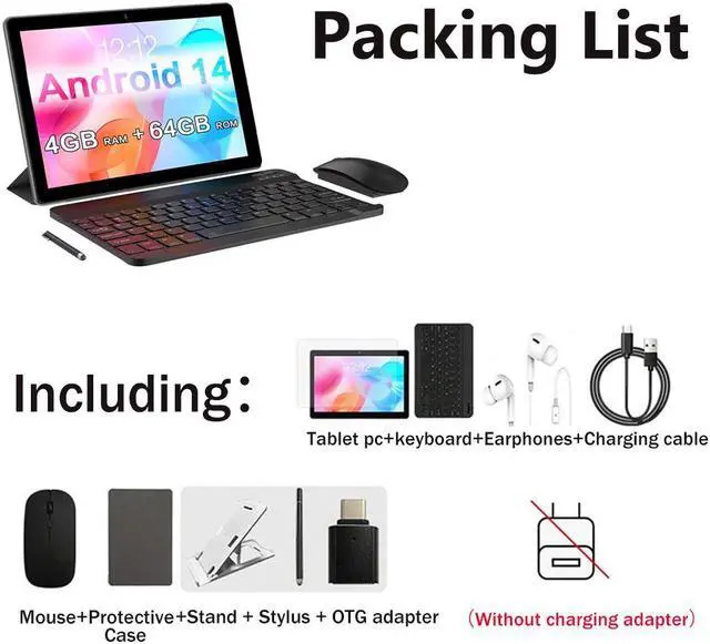 Alt view image 2 of 7 - MLLSE Tablet PC 10.1", Android 14 Tablet PC With Keyboard, 4GB RAM 64GB ROM, RK3562(4-Core), 5+2MP Camera, BT5.0, 5000mAh Capacity, IPS 1280*800, Dual Wifi 2.4G+5G