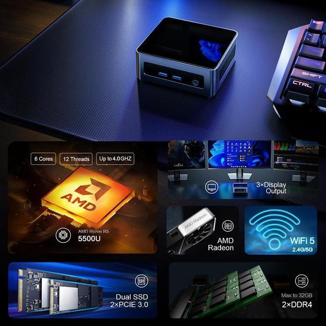 Alt view image 2 of 7 - MLLSE Mini PC G1 Mini Desktop Computer with AMD Ryzen 5 5500U 6Cores Processor,12 Threads, 16GB RAM 512GB SSD Mini Computer, Dual SSD2xPCIE 3.0/2xDDR4/WiFi 5/BT/4K HD/TYPE-C/USB 3.0