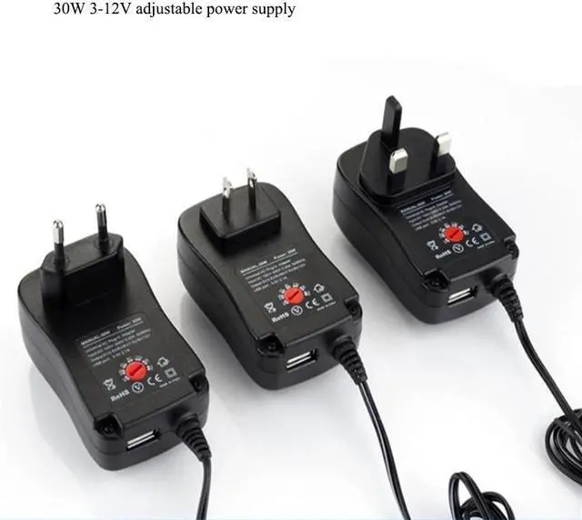 Main image of 30w 3-12V Adjustable Power Adapter DC Adapters US/EU/AU/UK Plug Power Supply Adapter Charger Supply For Electric Car Route 1.2m