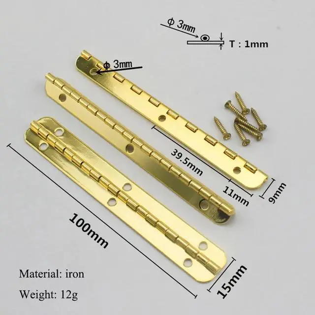 Alt view image 4 of 6 - 2Pcs/lots 180 Degree Wooden Box Hinge 100MM Window Door Narrow Side Hinge Iron Gold/Sliver Furniture Hinges Hardware Accessories