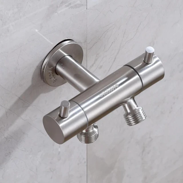 Alt view image 2 of 5 - G1/2' Wall Mounted Double Outlet Outdoor Garden Faucet Bathroom Wall Mounted Wash Machine Faucet Angle Valve 304 stainless steel