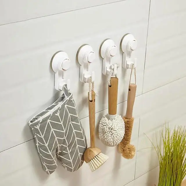 Alt view image 2 of 6 - 1PC Vacuum Suction Cup Hanging Hook Plastic Wall Mounted Clothes Peg Hook Hanger Robe Hooks Bathroom Kitchen Gloves Hooks Holder