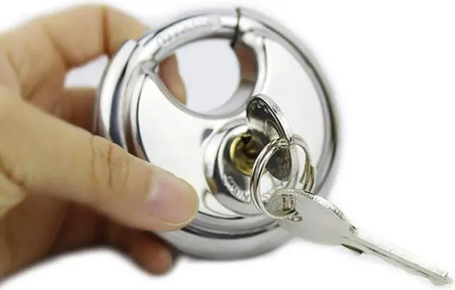 Alt view image 2 of 6 - 70mm Stainless Steel Round Cake Keyed Padlock Locks Anti-theft Key Lock For Hardware Outdoor Warehouse Cabinet Bicycle Lock