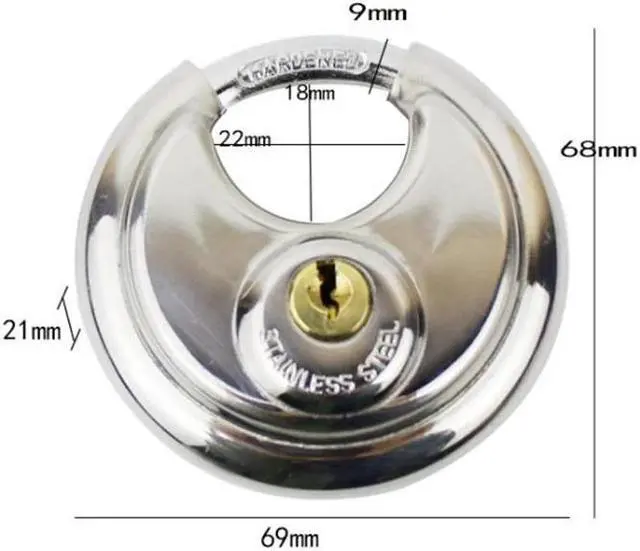 Alt view image 5 of 6 - 70mm Stainless Steel Round Cake Keyed Padlock Locks Anti-theft Key Lock For Hardware Outdoor Warehouse Cabinet Bicycle Lock