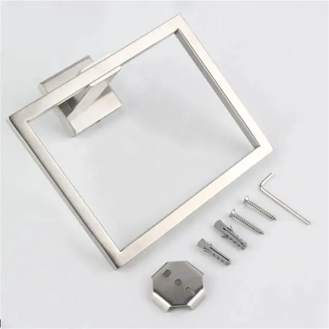 Alt view image 6 of 6 - Square Wall-Mounted Towel Rings Stainless Steel Electroplated Brushed Towel Holder For Home Bathroom Toilet Towel Hanger Rack
