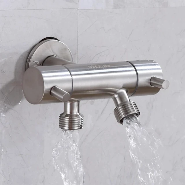 Alt view image 3 of 5 - G1/2' Wall Mounted Double Outlet Outdoor Garden Faucet Bathroom Wall Mounted Wash Machine Faucet Angle Valve 304 stainless steel