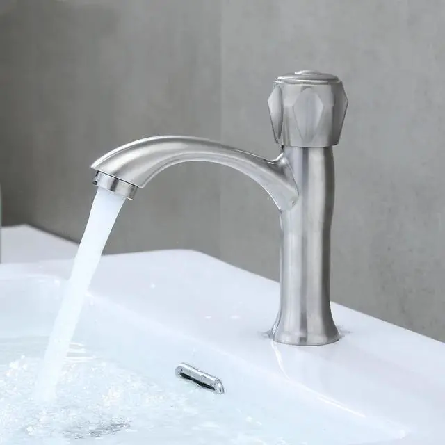 Alt view image 3 of 6 - 304 Stainless Steel Basin Faucet Bathroom Faucet Single Cold Tap Single Hole Countertop installation Basin Faucets