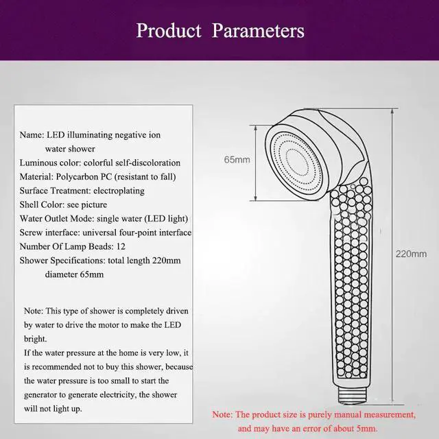 Alt view image 4 of 4 - Electroplated LED Colorful Anion SPA Shower Self-discoloration Light Color Changing Shower Head Bathroom Washable Shower Nozzle