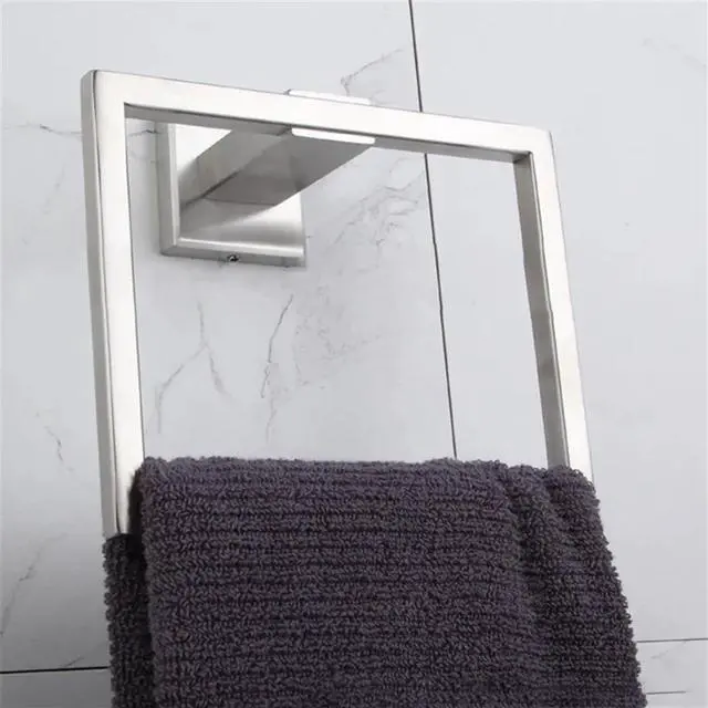 Alt view image 3 of 6 - Square Wall-Mounted Towel Rings Stainless Steel Electroplated Brushed Towel Holder For Home Bathroom Toilet Towel Hanger Rack