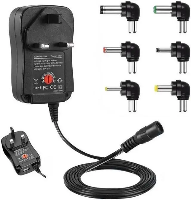 Alt view image 2 of 6 - 30w 3-12V Adjustable Power Adapter DC Adapters US/EU/AU/UK Plug Power Supply Adapter Charger Supply For Electric Car Route 1.2m