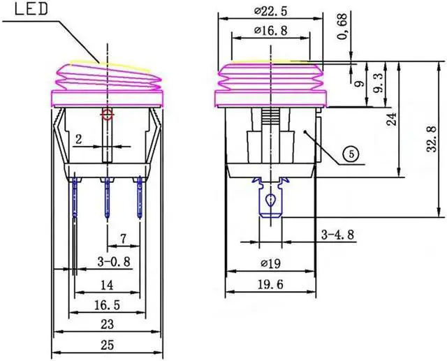 Alt view image 5 of 5 - 1PC 22MM Latching Rocker Switch Power circular Switch ON-OFF 2 Pins With Light 6A 250V AC KCD1