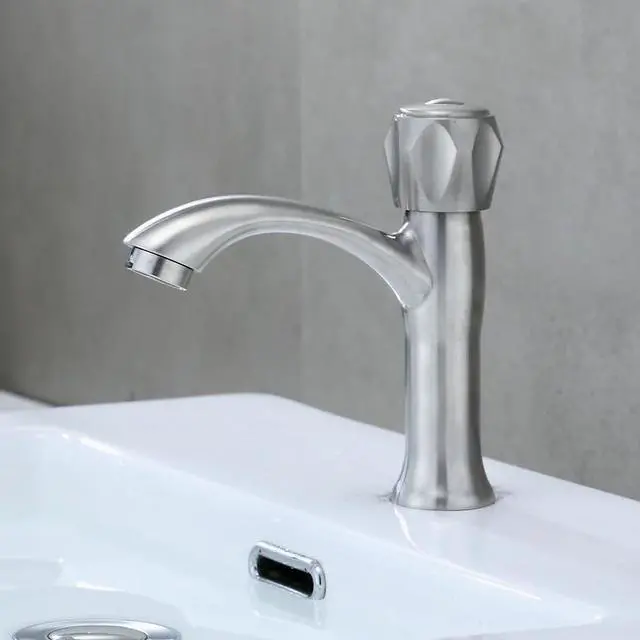 Alt view image 2 of 6 - 304 Stainless Steel Basin Faucet Bathroom Faucet Single Cold Tap Single Hole Countertop installation Basin Faucets