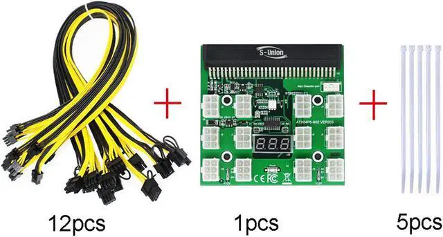 Alt view image 4 of 7 - 2021 New Ethereum ETH ZEC Mining Power Supply 12V GPU/PSU Breakout Board + 12pcs 16AWG PCI-E 6Pin to 6+2Pin Cables 27.5Inch Length(70CM, with 5 Nylon Cable Ties)