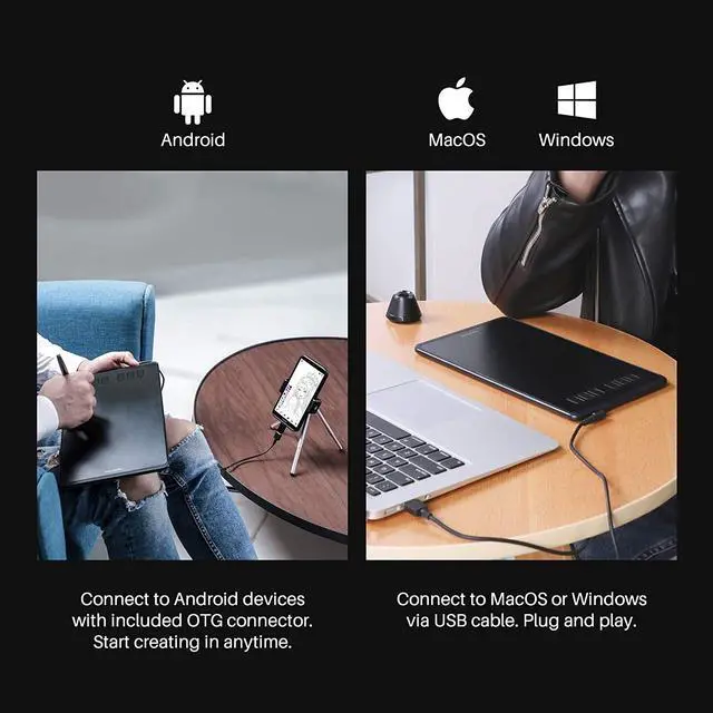 Alt view image 2 of 7 - Huion Inspiroy H640P Graphics Drawing Tablet Android Support with Battery-Free Stylus and 8192 Pressure Sensitivity