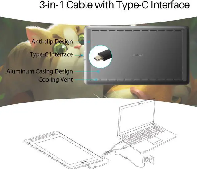 Alt view image 3 of 7 - Huion KAMVAS Pro 13 GT-133 Pen Display Drawing Monitor 13.3 Inches Tilt Function Battery-Free Stylus 8192 Pen Pressure(Stand Included)
