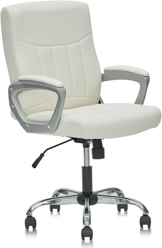 Main image of CLATINA Leather Office Executive Chair, Mid Back Computer Desk Chair with Lumbar Support and Padded Armrests, Ergonomic Adjustable Swivel Chair for Home, White