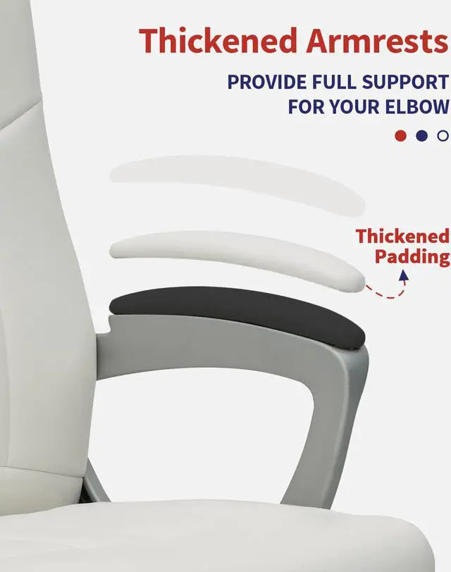 Alt view image 3 of 14 - CLATINA Leather Office Executive Chair, Mid Back Computer Desk Chair with Lumbar Support and Padded Armrests, Ergonomic Adjustable Swivel Chair for Home, White