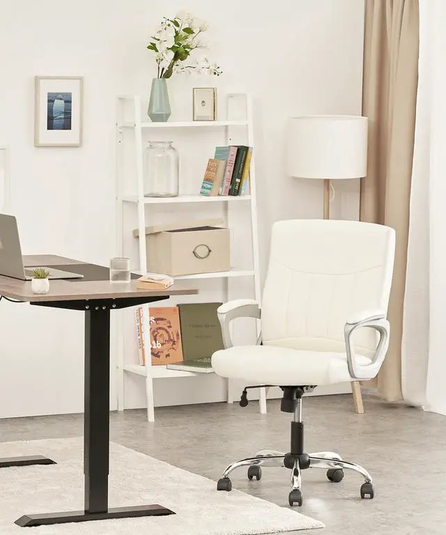 Alt view image 6 of 14 - CLATINA Leather Office Executive Chair, Mid Back Computer Desk Chair with Lumbar Support and Padded Armrests, Ergonomic Adjustable Swivel Chair for Home, White