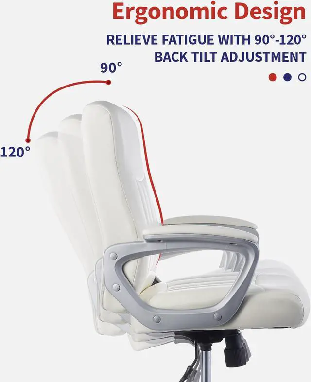 Alt view image 2 of 14 - CLATINA Leather Office Executive Chair, Mid Back Computer Desk Chair with Lumbar Support and Padded Armrests, Ergonomic Adjustable Swivel Chair for Home, White