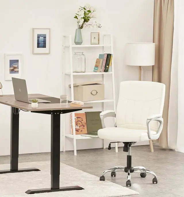 Alt view image 5 of 14 - CLATINA Leather Office Executive Chair, Mid Back Computer Desk Chair with Lumbar Support and Padded Armrests, Ergonomic Adjustable Swivel Chair for Home, White