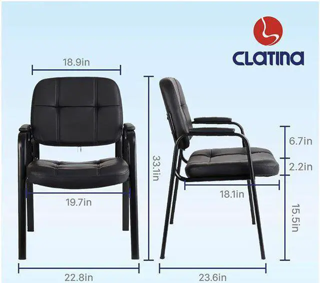 Alt view image 2 of 6 - CLATINA Waiting Room Guest Chair with Bonded Leather Padded Arm Rest For Office Reception and Conference Desk Black 2 Quantiy