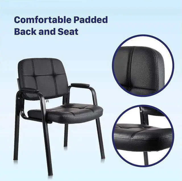 Alt view image 4 of 6 - CLATINA Waiting Room Guest Chair with Bonded Leather Padded Arm Rest For Office Reception and Conference Desk Black 2 Quantiy