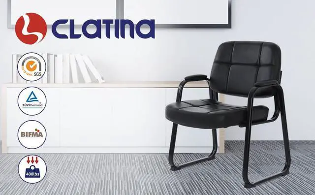 Alt view image 7 of 14 - CLATINA Big & Tall Waiting Room Guest Chair with Bonded Leather Padded Arm Rest and Sled Base for Office Reception Lobby and Conference Desk, Black