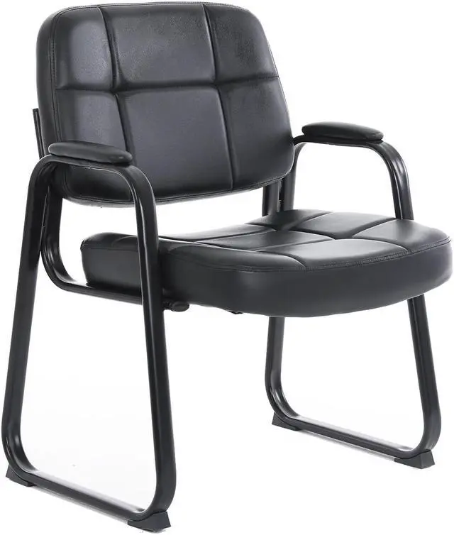 Alt view image 2 of 14 - CLATINA Big & Tall Waiting Room Guest Chair with Bonded Leather Padded Arm Rest and Sled Base for Office Reception Lobby and Conference Desk, Black