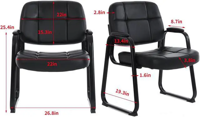 Alt view image 3 of 14 - CLATINA Big & Tall Waiting Room Guest Chair with Bonded Leather Padded Arm Rest and Sled Base for Office Reception Lobby and Conference Desk, Black