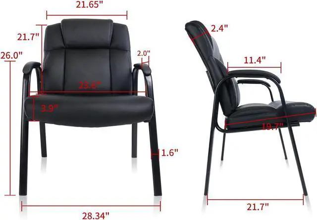 Alt view image 3 of 7 - CLATINA Big & Tall 400 lb. Guest Chair, Leather Reception Chairs with Padded Arm Rest for Waiting Room Office Home and Meeting Conference-Black