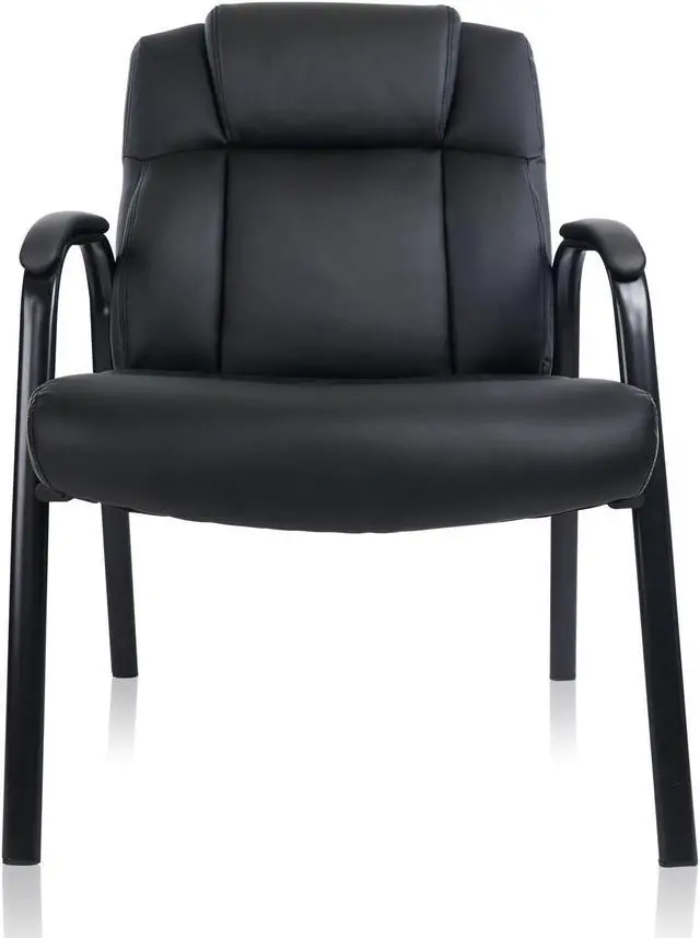 Alt view image 2 of 7 - CLATINA Big & Tall 400 lb. Guest Chair, Leather Reception Chairs with Padded Arm Rest for Waiting Room Office Home and Meeting Conference-Black