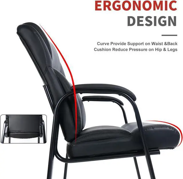 Alt view image 4 of 7 - CLATINA Big & Tall 400 lb. Guest Chair, Leather Reception Chairs with Padded Arm Rest for Waiting Room Office Home and Meeting Conference-Black