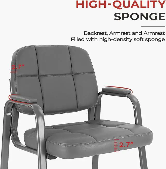 Alt view image 3 of 7 - CLATINA Waiting Room Guest Chair with Bonded Leather Padded Arm Rest for Office Reception and Conference Desk Grey