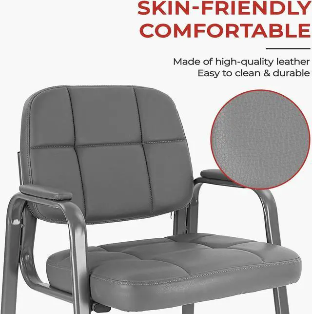 Alt view image 4 of 7 - CLATINA Waiting Room Guest Chair with Bonded Leather Padded Arm Rest for Office Reception and Conference Desk Grey