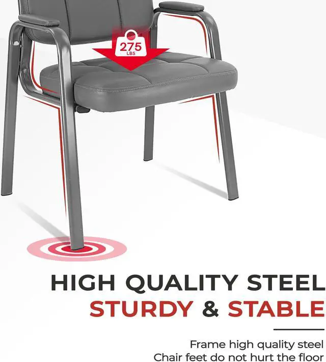 Alt view image 5 of 7 - CLATINA Waiting Room Guest Chair with Bonded Leather Padded Arm Rest for Office Reception and Conference Desk Grey