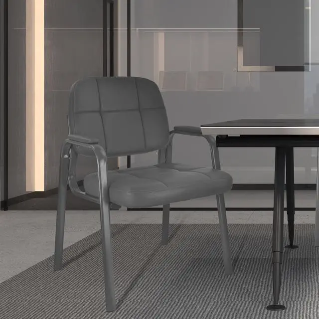 Alt view image 7 of 7 - CLATINA Waiting Room Guest Chair with Bonded Leather Padded Arm Rest for Office Reception and Conference Desk Grey