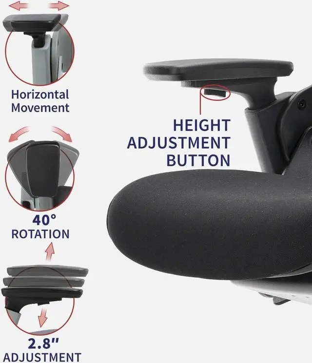 Alt view image 3 of 14 - CLATINA Ergonomic High Swivel Executive Chair with Adjustable Height Head 3D Arm Rest Lumbar Support and Upholstered Back for Home Office Black