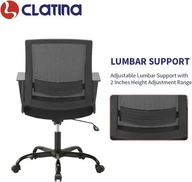 Alt view image 2 of 7 - CLATINA Ergonomic Rolling Mesh Swivel Desk Chair with Lumbar Support Design for Home Office Computer Black