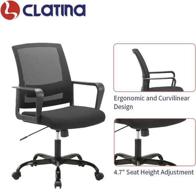 Alt view image 4 of 7 - CLATINA Ergonomic Rolling Mesh Swivel Desk Chair with Lumbar Support Design for Home Office Computer Black