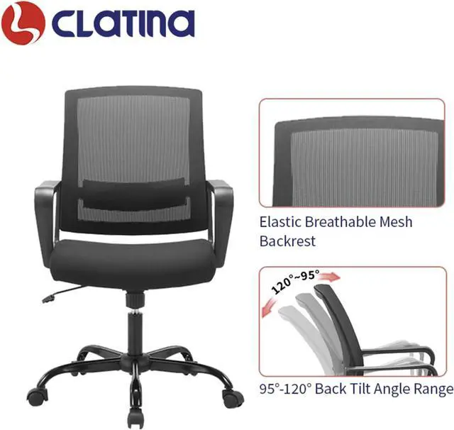 Alt view image 6 of 7 - CLATINA Ergonomic Rolling Mesh Swivel Desk Chair with Lumbar Support Design for Home Office Computer Black