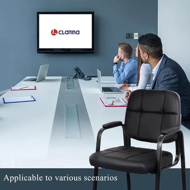 Alt view image 7 of 7 - CLATINA Guest Reception Chair, Conference Room Chairs Waiting Room Chairs with Padded Arms Desk Chair No Wheels Leather Office Chair for Office, Office Guest Chairs & Reception Chairs