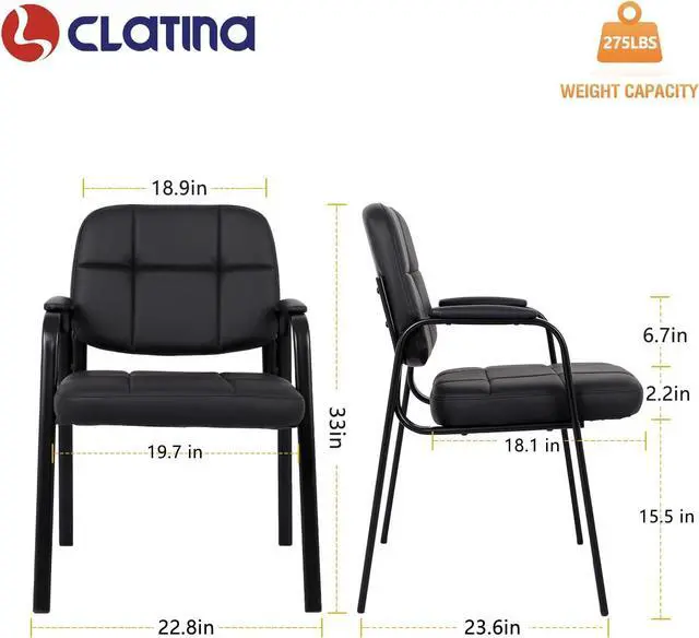 Alt view image 2 of 7 - CLATINA Guest Reception Chair, Conference Room Chairs Waiting Room Chairs with Padded Arms Desk Chair No Wheels Leather Office Chair for Office, Office Guest Chairs & Reception Chairs