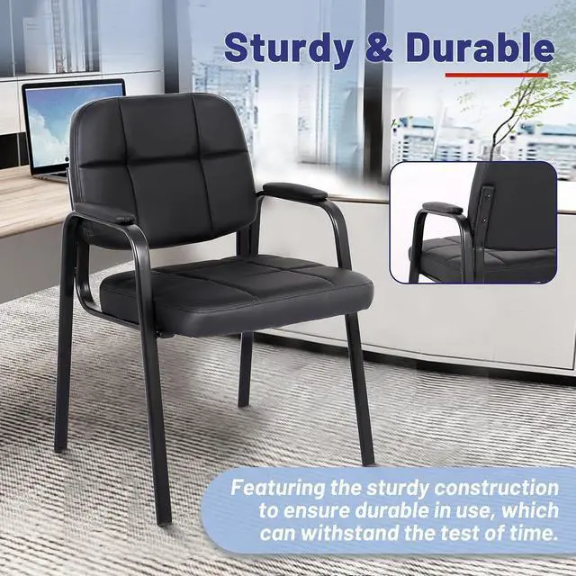 Alt view image 5 of 7 - CLATINA Guest Reception Chair, Conference Room Chairs Waiting Room Chairs with Padded Arms Desk Chair No Wheels Leather Office Chair for Office, Office Guest Chairs & Reception Chairs